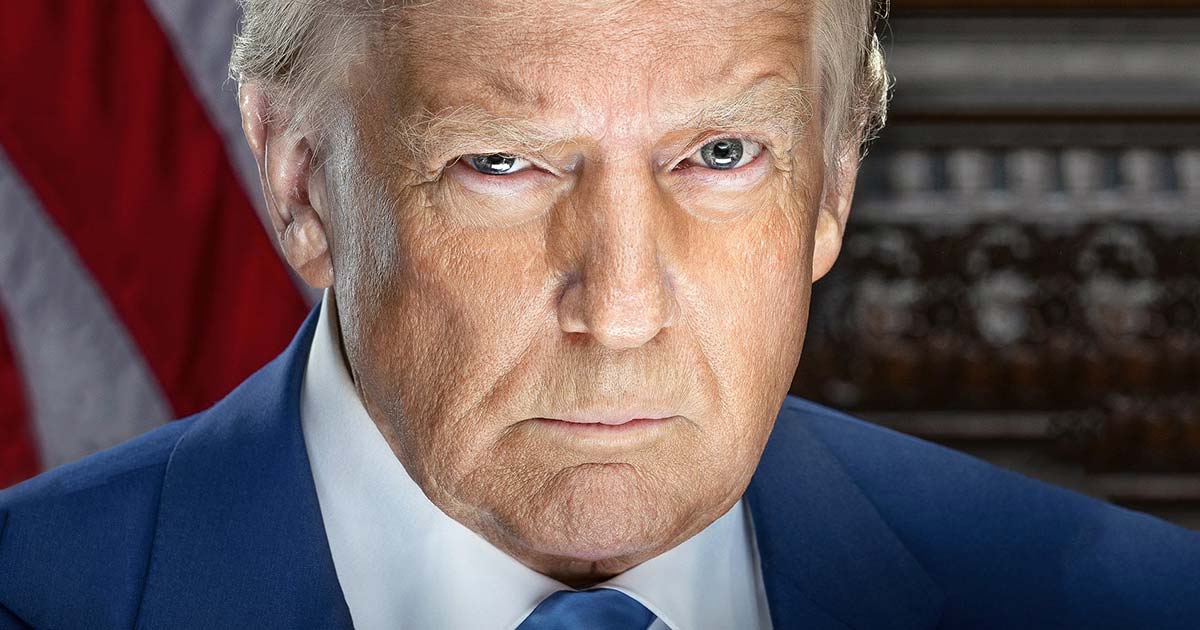 An official photo portrait of President Donald Trump, who is suspending US-funded HIV programmes around the world, looking menacing
